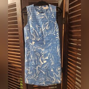 Tory Burch Blue and White Leaf Print Midi Dress